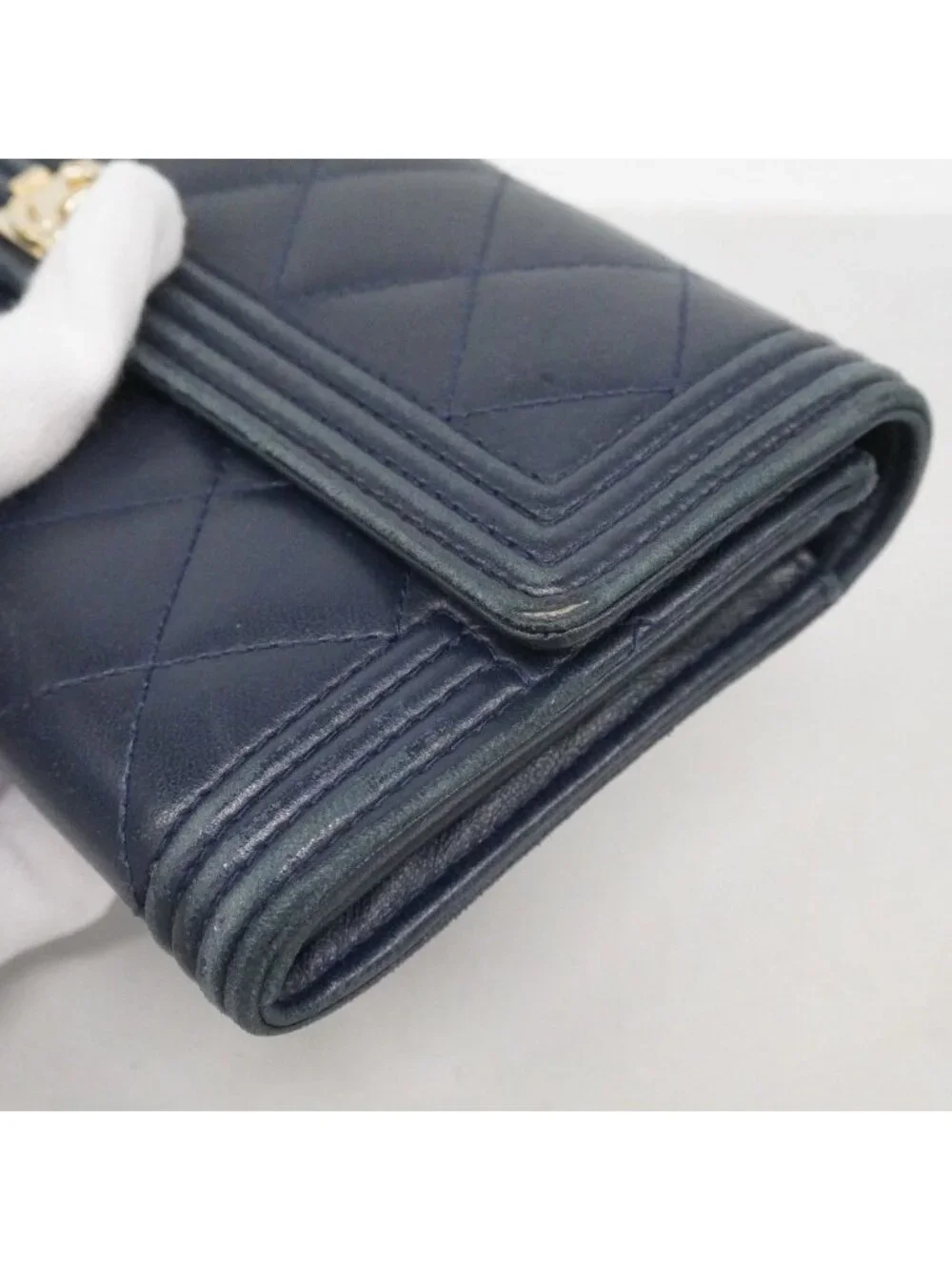 Chanel Wallet Boy Lambskin Navy Silver